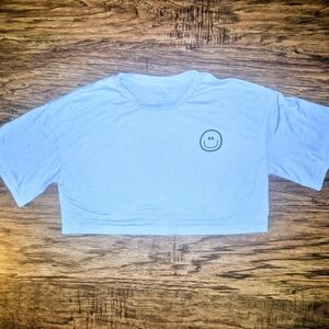 SHEIN Light Blue Crop Top with Smiley Face
